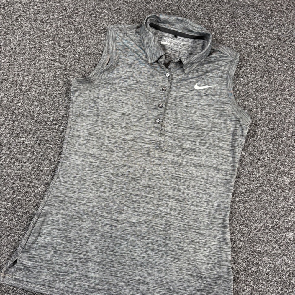 Nike Golf Polo Shirt Womens Medium Grey Space Dye Sleeveless Dri-FIT Sport Top